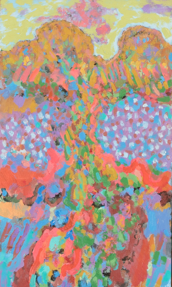 Tucson #18 is an original oil on board painting measuring 18.25 × 11 inches, completed in 1990 by American Expressionist Landscape painter Bud Holman.