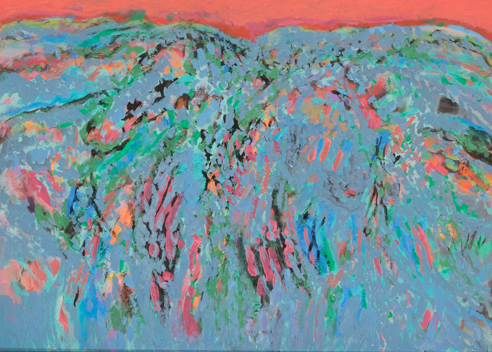 Nogales #171 is an original oil on board painting measuring 20.5 × 28.5 inches, completed in 2008 by American Expressionist Landscape painter Bud Holman.