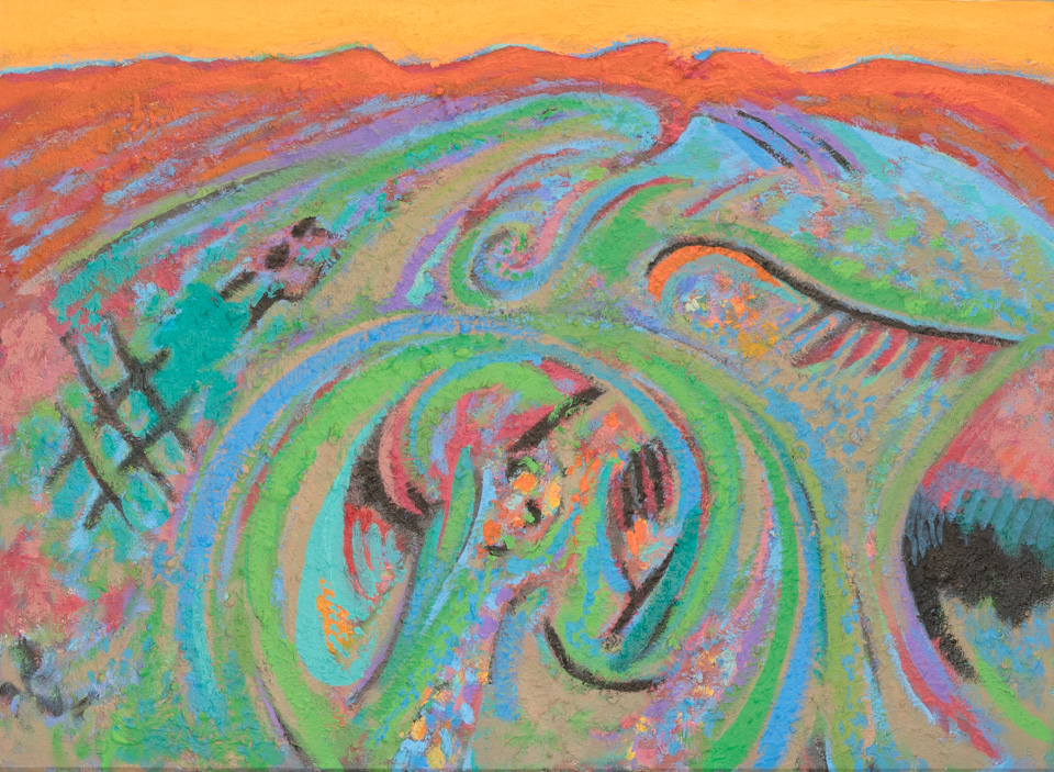 Horseshoe Bend is an original oil on canvas painting measuring 24 × 30 inches, completed in 2016 by American Expressionist Landscape painter Bud Holman.