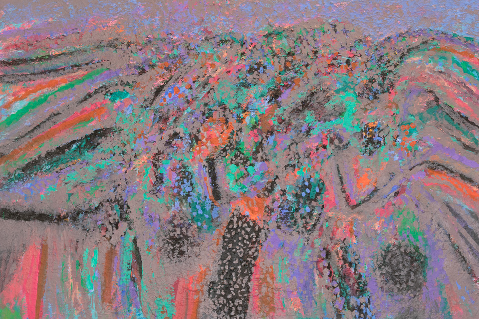 Nogales #180 is an original oil on canvas painting measuring 30 × 44 inches, completed in 2014 by American Expressionist Landscape painter Bud Holman.
