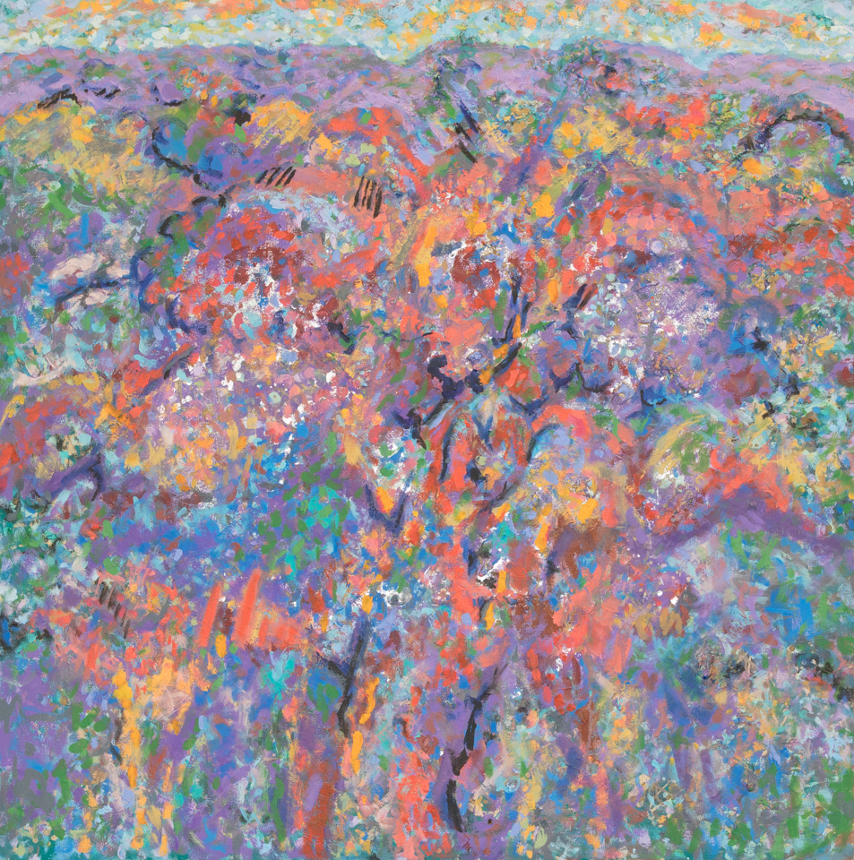 Baboquivori is an original oil on canvas painting measuring 36 × 36 inches, completed in 2004 by American Expressionist Landscape painter Bud Holman.