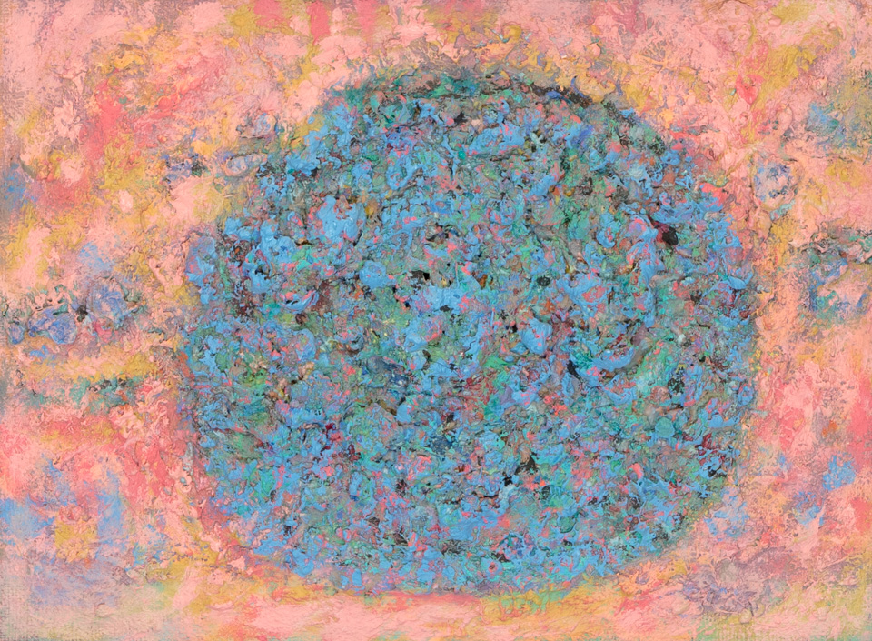 Mud Pie is an original oil on masonite painting measuring 12 × 16 inches, completed in 1984 by American Expressionist Landscape painter Bud Holman.