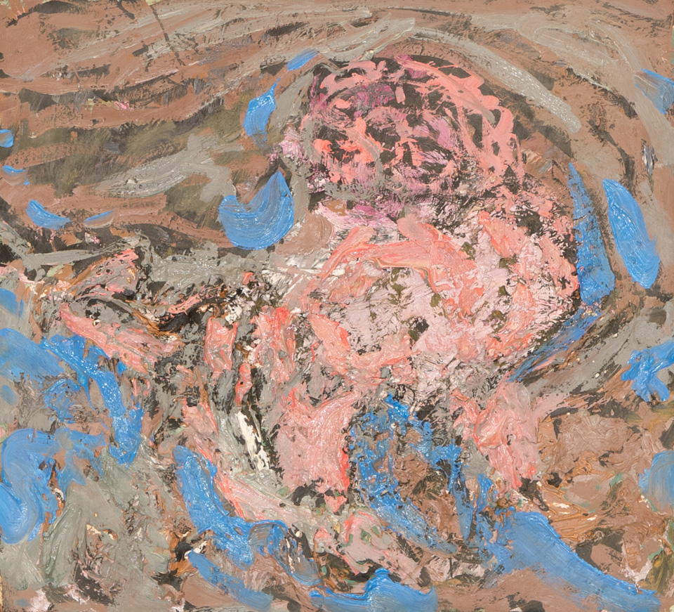 Mud Pie #22 is an original oil on styrofoam painting measuring 13 × 14 inches, completed in 1983 by American Expressionist Landscape painter Bud Holman.