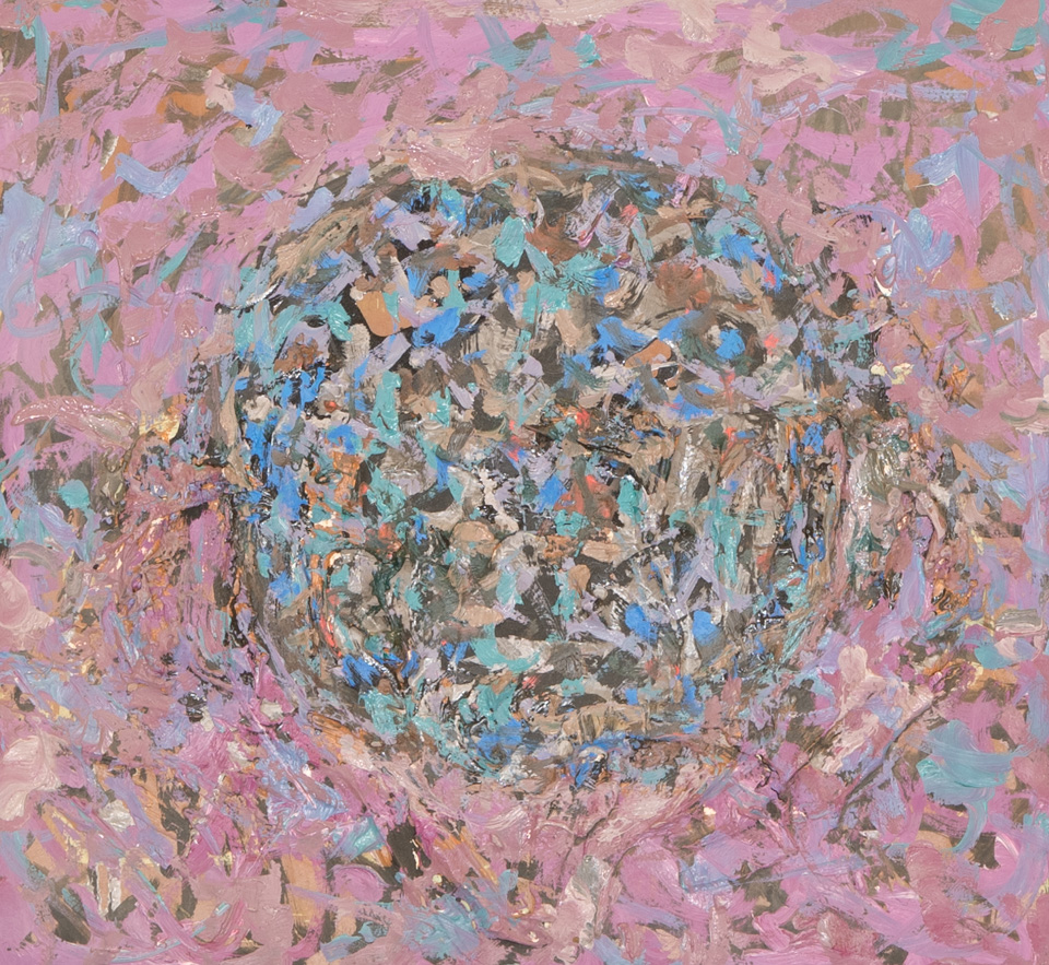 Mud Pie #24 is an original oil on styrofoam painting measuring 13 × 14 inches, completed in 1983 by American Expressionist Landscape painter Bud Holman.