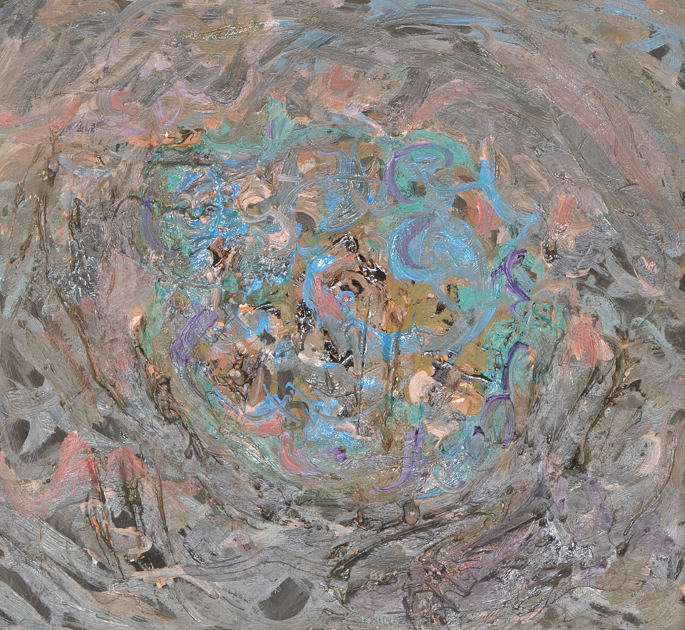 Mud Pie #31 is an original oil on styrofoam painting measuring 13 × 14 inches, completed in 1983 by American Expressionist Landscape painter Bud Holman.