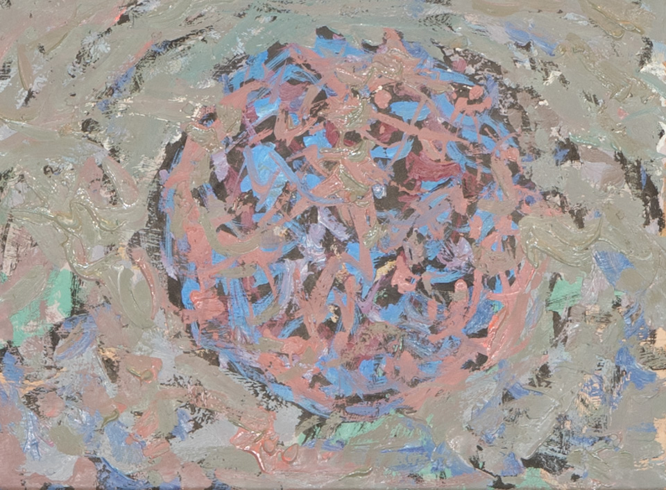 Mud Pie #36 is an original oil on masonite painting measuring 8 × 10 inches, completed in 1983 by American Expressionist Landscape painter Bud Holman.