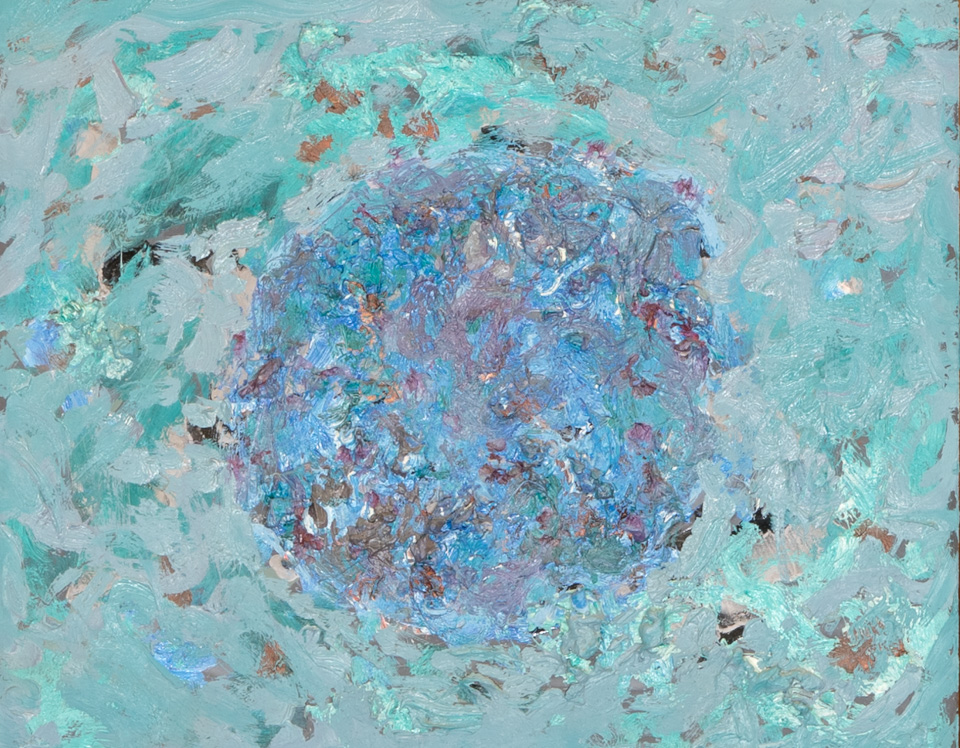 Mud Pie #47 is an original oil on masonite painting measuring 10.5 × 13 inches, completed in 1983 by American Expressionist Landscape painter Bud Holman.