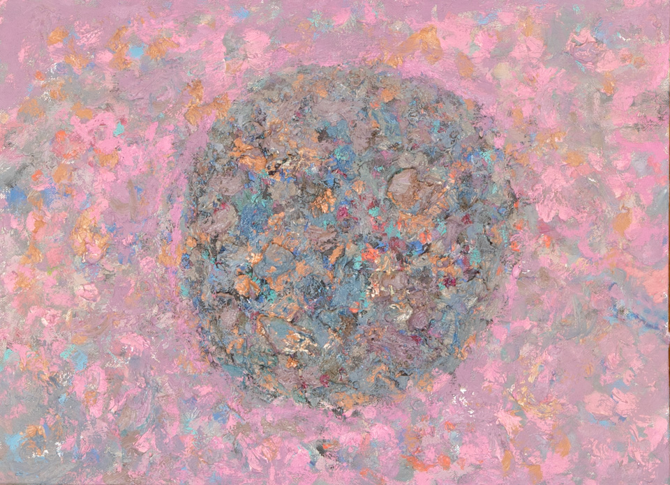Mud Pie #64 is an original oil on panel painting measuring 12 × 16 inches, completed in 1983 by American Expressionist Landscape painter Bud Holman.