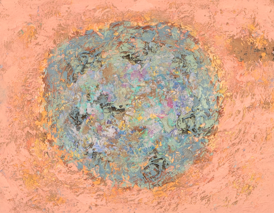 Mud Pie #69 is an original oil on masonite painting measuring 8 × 10 inches, completed in 1983 by American Expressionist Landscape painter Bud Holman.